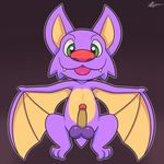  2017 anatomically_correct balls bat cute digital_media_(artwork) erection feral laylee looking_at_viewer male mammal nude penis simple_background smile solo tongue video_games wings yooka-laylee zekromlover 