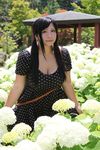  1girl asian black_hair chouzuki_maryou female flower hydrangea long_hair photo plump solo 