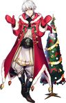  alternate_costume cape christmas_tree fire_emblem fire_emblem:_kakusei fire_emblem_heroes fujiwara_ryo full_body gloves highres hood looking_at_viewer male_focus male_my_unit_(fire_emblem:_kakusei) my_unit_(fire_emblem:_kakusei) official_art red_gloves santa_costume smile solo transparent_background white_hair yellow_eyes 
