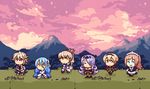  3girls animated animated_gif aqua_(fire_emblem_if) armor camilla_(fire_emblem_if) chibi felicia_(fire_emblem_if) fire_emblem fire_emblem_if gloves leon_(fire_emblem_if) male_my_unit_(fire_emblem_if) multiple_boys multiple_girls my_unit_(fire_emblem_if) outdoors ponytail smile takumi_(fire_emblem_if) walking 