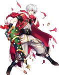  cape christmas christmas_tree fire_emblem fire_emblem:_kakusei fire_emblem_heroes fujiwara_ryo full_body gloves highres hood male_focus male_my_unit_(fire_emblem:_kakusei) my_unit_(fire_emblem:_kakusei) official_art solo torn_clothes transparent_background yellow_eyes 