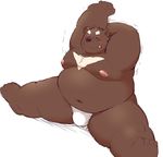  12beat13 anthro armpits bear belly blush bulge chest_tuft clothing fundoshi japanese_clothing male mammal overweight sitting stretching tuft underwear 