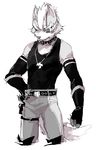  2017 anthro bare_shoulders belt black_nose canine clothing fingerless_gloves fur gloves grey_fur jewelry male mammal necklace nintendo simple_background solo star_fox video_games white_fur wolf wolf_o&#039;donnell 山羊 