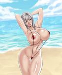  1girl aranea_highwind areolae bikini breasts devil-v final_fantasy final_fantasy_xv huge_breasts silver_hair swimsuit 