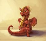 chibi deanosaior dragon feral male red_scales scales scalie simple_background sitting smile solo western_dragon yellow_eyes 