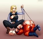  ahe_gao android_18 ass beaten bondage boots breasts c18 dbz defeated dragon_ball dragonball_z face_down_ass_up female female_domination femdom krillin malesub nipple rope ryona spanked testicles tongue_out top-down_bottom-up vanbrand 