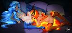 anivia_(lol) bed blue_hair breasts clothing cunnilingus dota female female/female footwear gem glowing glowing_pussy hair hand_on_breast high_heels icarus_the_phoenix league_of_legends nude on_bed oral pillow pussy riot_games sex shoes vaginal video_games xinaelle 