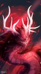 2017 8_eyes antlers digital_media_(artwork) dragon feral horn ravoilie simple_background smile solo teeth 
