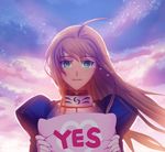  artoria_pendragon_(all) blonde_hair breastplate edit fate/stay_night fate_(series) fateline_alpha hair_down long_hair looking_at_viewer puffy_sleeves saber sky smile solo star_(sky) starry_sky tears third-party_edit yes yes-no_pillow 