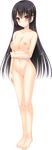  amatsu_sasha any_(trueblue) barefoot black_hair blush breasts collarbone crescent crescent_hair_ornament full_body grabbing_own_arm hair_ornament hairclip hand_on_thigh highres large_breasts long_hair looking_at_viewer natsu_no_majo_no_parade navel nipples no_pussy nude official_art solo transparent_background yellow_eyes 