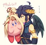  blonde_hair blue_eyes blush copy_ability dark_pit flower hair_ornament kid_icarus kid_icarus_uprising kirby kirby_(series) long_hair male_focus nachure open_mouth red_eyes seiyuu_connection side_ponytail smile super_smash_bros. translation_request very_long_hair wings wusagi2 