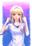  ahoge artoria_pendragon_(all) clenched_hands fate/stay_night fate_(series) fateline_alpha green_eyes heart hood hoodie looking_at_viewer parted_lips saber solo 