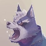  2017 angry anthro black_nose canine clothing eye_patch eyewear fur grey_fur jacket low_res male mammal nintendo scarf sirareyubi solo star_fox teeth video_games white_fur wolf wolf_o&#039;donnell 