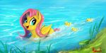  2017 ambiguous_gender avian bird duck equine feathered_wings feathers female feral fluttershy_(mlp) friendship_is_magic fur hair long_hair mammal miokomata my_little_pony open_mouth outside partially_submerged pegasus pink_hair water wings 