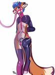  2016 anthro arh armbinder axle balls blue_eyes blue_hair bridle canine chastity chastity_cage clothing collar exposed fox gag hair harness hoof_boots leash leather legwear mammal petplay ponyplay posture_collar reins roleplay rubber stockings 
