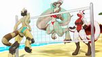  beach bikini canine cenegan clothing cybernetics cyborg dragon female horn jumping machine mammal sand seaside sport swimsuit volleyball 