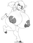  2017 anthro areola big_breasts bovine breasts cattle female hair hair_over_eye hi_res hooves huge_breasts looking_at_viewer mammal melkah monochrome niis nipples open_mouth solo 