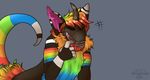  anthro chimera equine eyes_closed finger_in_mouth fur happy horn hybrid mammal multicolored_fur rainbow rainbow_fur satsujin-sha84 simple_background unicorn zinc 