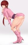  1girl ass boots breasts curvy full_body hair_over_eyes hips huge_ass huge_breasts legs long_hair red_hair shermie solo the_king_of_fighters thick_thighs thighs tied_hair twintails wide_hips 