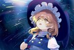  1girl :o ainy77 black_gloves blonde_hair braid commentary gloves hat highres kirisame_marisa scratches short_hair single_braid sky solo star_(sky) starry_sky tears touhou turtleneck witch_hat yellow_eyes 