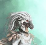  ambiguous_gender anthro avian bird collar deanosaior gradient_background male red_eyes simple_background smile solo 