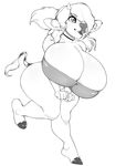  2017 anthro big_breasts bovine breasts cattle clothing female hair hair_over_eye hi_res hooves huge_breasts mammal melkah monochrome niis open_mouth solo 