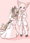  1boy 1girl fox furry ohakotome open_mouth purple_eyes wedding_clothes 