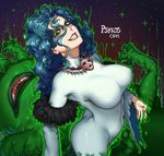  1girl ass aura black_fur blue_hair breasts curly_hair evil_grin glasses green_eyes grin gyoro_gyoro jewelry large_breasts long_hair monster one-punch_man over-rim_glasses psychos the_golden_smurf 