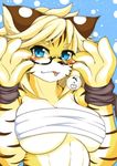  artist_request blonde_hair blue_eyes character_request fullbokko_heroes furry glasses tiger 