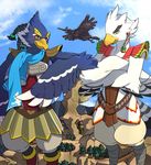  anthro avian beak bird breath_of_the_wild clothing duo feathers looking_down macro male mayar nintendo revali rito teba_(zelda) the_legend_of_zelda video_games wings 