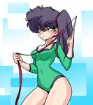  1girl black_hair breasts curvy female kunou_kodachi leotard long_hair ponytail ranma_1/2 serious side_ponytail solo wantan-orz 