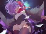  bb_(fate)_(all) bb_(fate/extra_ccc) black_legwear bow breasts fate/extra fate/extra_ccc fate_(series) hair_bow hair_ribbon highres large_breasts long_hair looking_at_viewer looking_down panties purple_eyes red_cucumber ribbon solo thighhighs thighs underwear white_panties 
