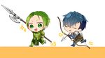  armor armored_boots arrow bad_id bad_pixiv_id blue_hair boots bow_(weapon) chibi fire_emblem fire_emblem_echoes:_mou_hitori_no_eiyuuou force_(fire_emblem) fujihana2 gloves green_eyes green_hair male_focus multiple_boys open_mouth paison polearm quiver sparkle spear weapon 