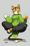  2017 anthro clothed clothing colored eastern exercise feline female green_eyes hi_res lao_tian_(character) maiz-ken mammal midget muscular muscular_female short signature simple_background smile solo stripes tales_of_the_ashes_(series) tiger white_background 