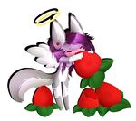  artic_wolf chibi cute eating female food fruit halo nevaeh nykun painting strawberry wings 