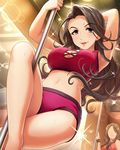  armpits artist_request black_hair breasts cleavage faceless faceless_female idolmaster idolmaster_cinderella_girls large_breasts long_hair looking_at_viewer midriff multiple_girls navel official_art parted_lips pole pole_dancing purple_eyes smile stripper_pole sweat takahashi_reiko 
