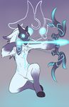  2017 3_fingers anthro arrow bow bow_(weapon) caprine digital_media_(artwork) female fur hooves kindred_(lol) kneeling lamb_(lol) league_of_legendds league_of_legends mammal markings mask pussy ranged_weapon riot_games sheep simple_background solo spirit suicidebones video_games weapon white_fur 