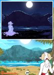  anthro bare_back caprine clothed clothing comic day detailed_background female goat horn mammal moon night nude sitting sky solo standing star starry_sky topless water zummeng 