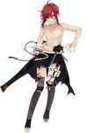  blood full_body garter_straps gloves green_eyes grey_legwear injury kiwame_(touken_ranbu) kneehighs kunimitsu male_focus official_art red_hair shinano_toushirou shirtless shorts single_glove smile tantou thighhighs torn_clothes torn_legwear touken_ranbu transparent_background weapon 