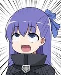  ahegao blue_eyes commentary_request emphasis_lines eyebrows_visible_through_hair fate/extra fate/extra_ccc fate_(series) hair_ribbon long_hair masara masara_ahegao meltlilith open_mouth purple_hair ribbon rolling_eyes solo upper_body 