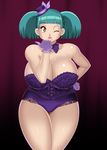  ;o aqua_hair blown_kiss breasts huge_breasts lingerie plump pokemon pokemon_xy_(anime) tagme 