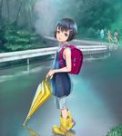  :o backpack bag bangs bare_shoulders black_hair blue_dress blue_umbrella blush bob_cut boots brown_eyes brown_hair child closed_umbrella commentary_request dress from_behind from_side full_body grass grey_legwear grey_neckwear grey_sailor_collar grey_shorts grey_skirt hair_ornament hairclip highres holding holding_umbrella keychain kneehighs looking_at_viewer looking_back multiple_girls neckerchief open_mouth original pink_shirt plant pleated_dress pleated_skirt rain randoseru reflection road rubber_boots sailor_collar sailor_dress shiny shiny_hair shirt short_hair short_sleeves shorts shorts_under_dress skirt sleeveless sleeveless_dress sody solo_focus standing street umbrella undershirt wet yellow_dress yellow_footwear 