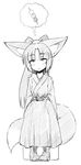  animal_ears boots bow dot_nose fox_ears fox_tail full_body greyscale hair_bow highres long_hair looking_up monochrome original sakifox sitting sketch smile solo spoken_food tail 