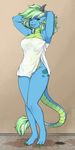  anthro breasts dragon female hair horn iriedono looking_at_viewer smile solo standing towel wet wide_hips 