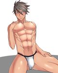  1boy abs asutarou blush bulge crotch male_focus muscle solo sweat underwear 