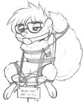  2017 alec8ter anthro arms_tied ball_gag bdsm black_and_white blush bondage bound chair disney drooling english_text eyewear fan_character female fully_bound gag gagged glasses half-closed_eyes hands_behind_back mammal monochrome nude pussy saliva sign signature simple_background sitting skunk solo spread_legs spreading text tied_legs white_background zootopia 