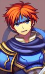  armor blue_armor blue_eyes cape fire_emblem fire_emblem:_fuuin_no_tsurugi headband male_focus open_mouth red_hair roy_(fire_emblem) smile solo wusagi2 
