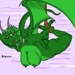  anthro badart_(artist) bdsm bondage bound breasts butt dragon female hair hands_behind_back horn nipples nude solo wings 