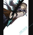  1boy archer_of_black armor bow_(weapon) brown_hair fate/apocrypha fate_(series) green_eyes long_hair weapon 