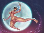  armpits barefoot breasts brown_hair bun_cover chun-li cutesexyrobutts eyeshadow flying_kick from_below kicking makeup medium_breasts midair moon navel night night_sky nipples nude open_mouth pussy sky solo spread_toes stomach street_fighter thick_thighs thighs toned uncensored 